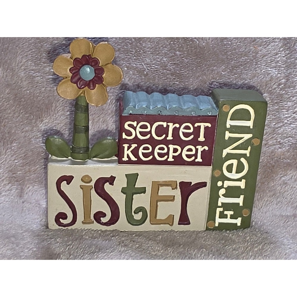 B Lloyd 2014 Sister Secret Keeper Friend Figurine Resin Tabletop Decor Block Art